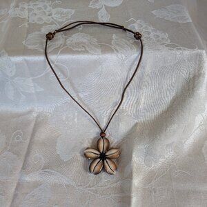 Seashell Medallion Corded Necklace 21" cord.  Flower shape